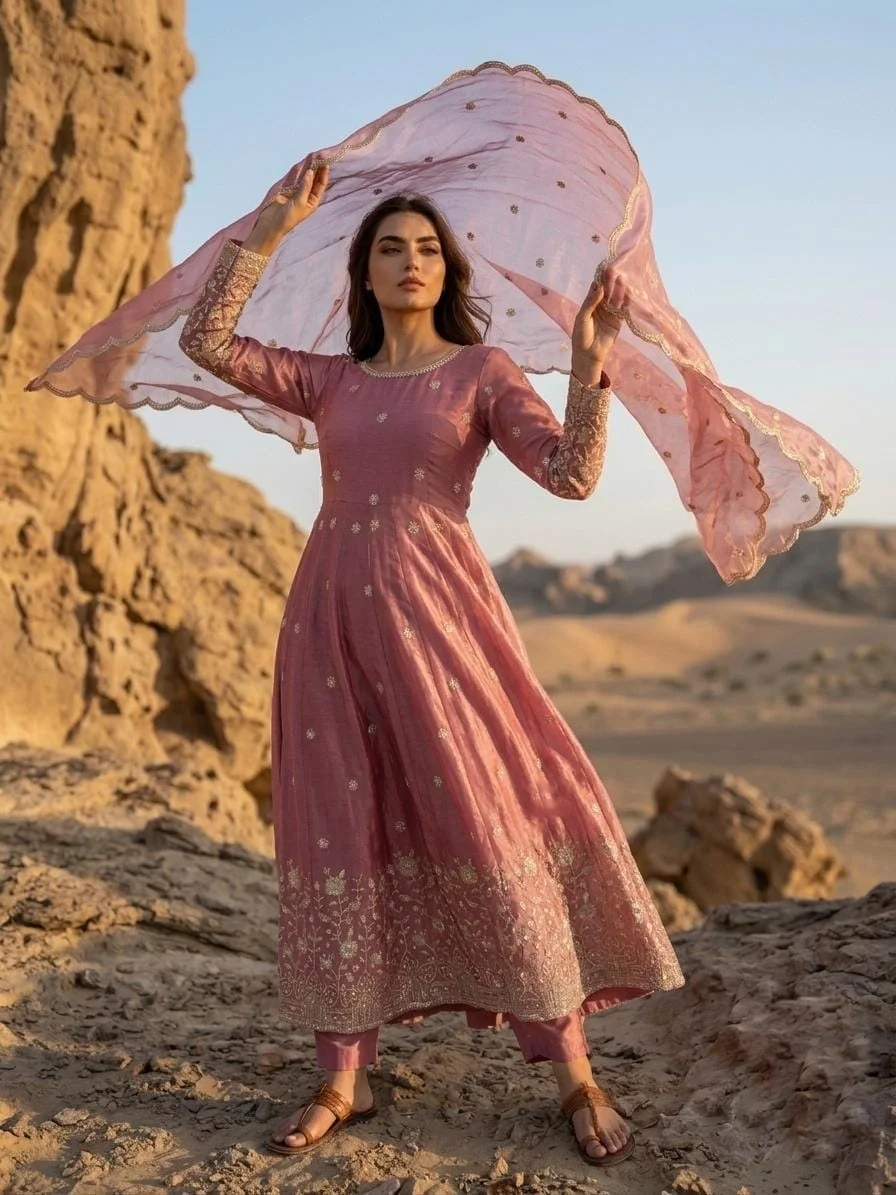 Fendy Silk Embroidered Sequin Straight Salwar Set